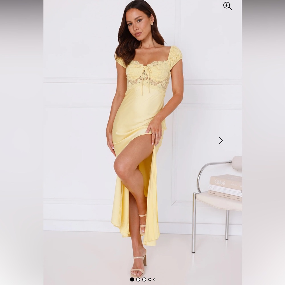 Hello Molly SUNNY CELEBRATION LACE SATIN MIDI DRESS YELLOW